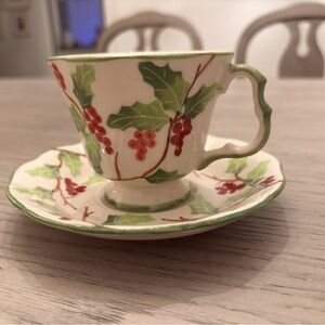 Andrea by Sadek Holly Berries Vaseries Ceramic Tea Cup & Saucer